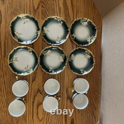 Limoges T&V Greenleaf & Crosby Hand Painted Floral Gold Demitasse 12 piece Set