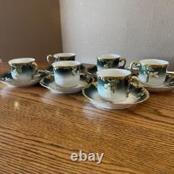Limoges T&V Greenleaf & Crosby Hand Painted Floral Gold Demitasse 12 piece Set