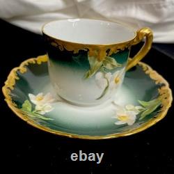 Limoges TV Greenleaf & Crosby Hand Painted Yellow Gold Tea /Demitasse 12 piece