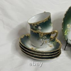 Limoges TV Greenleaf & Crosby Hand Painted Yellow Gold Tea /Demitasse 12 piece