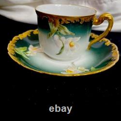 Limoges TV Greenleaf & Crosby Hand Painted Yellow Gold Tea /Demitasse 12 piece
