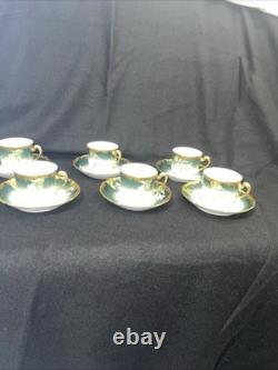 Limoges TV Greenleaf & Crosby Hand Painted Yellow Gold Tea /Demitasse 12 piece