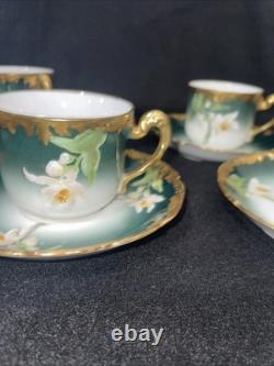 Limoges TV Greenleaf & Crosby Hand Painted Yellow Gold Tea /Demitasse 12 piece