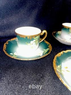 Limoges TV Greenleaf & Crosby Hand Painted Yellow Gold Tea /Demitasse 12 piece