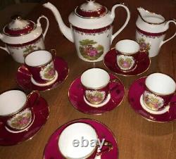 Limoges Teapot, Creamer, Sugar Bowl with 6 Demitasse Cups & Saucers-Trim Real Gold