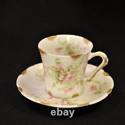 Limoges Theodore Haviland 3 Cups & Saucers Demi Chocolate 1903-1925 Pink withGold