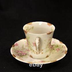 Limoges Theodore Haviland 3 Cups & Saucers Demi Chocolate 1903-1925 Pink withGold