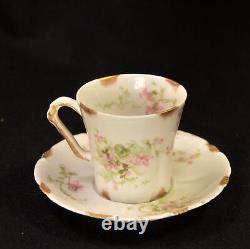 Limoges Theodore Haviland 3 Cups & Saucers Demi Chocolate 1903-1925 Pink withGold