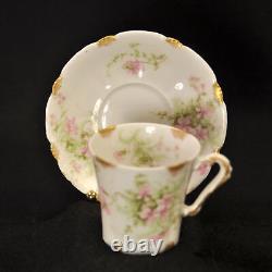 Limoges Theodore Haviland 3 Cups & Saucers Demi Chocolate 1903-1925 Pink withGold