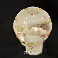 Limoges Theodore Haviland 3 Cups & Saucers Demi Chocolate 1903-1925 Pink withGold