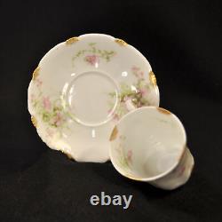 Limoges Theodore Haviland 3 Cups & Saucers Demi Chocolate 1903-1925 Pink withGold