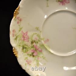 Limoges Theodore Haviland 3 Cups & Saucers Demi Chocolate 1903-1925 Pink withGold