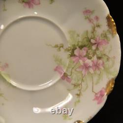 Limoges Theodore Haviland 3 Cups & Saucers Demi Chocolate 1903-1925 Pink withGold