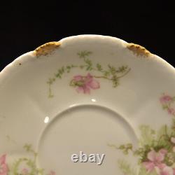 Limoges Theodore Haviland 3 Cups & Saucers Demi Chocolate 1903-1925 Pink withGold