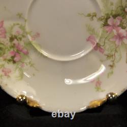 Limoges Theodore Haviland 3 Cups & Saucers Demi Chocolate 1903-1925 Pink withGold