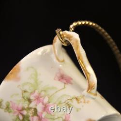 Limoges Theodore Haviland 3 Cups & Saucers Demi Chocolate 1903-1925 Pink withGold