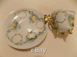 Limoges WG Raised Gold & Dragonfly Handle Demitasse Cup & Saucer 1891-1932