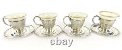 Lot of 4 Webster Sterling Silver Demitasse Cups & Saucers with Lenox Cup Liners