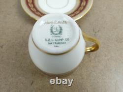 Lot of 5 Lenox China USA Demitasse Cups & Saucers S&G Gump Gold Laurel Maroon