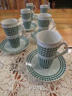 Lot of 6 Neiman Marcus Shamrock Irish Coffee Espresso Demitasse Cups + Saucers