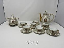 Lot of venezia teapot, 7 demitasse cups, 10 saucers, sugar bowl, vintage Italy