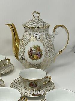 Lot of venezia teapot, 7 demitasse cups, 10 saucers, sugar bowl, vintage Italy