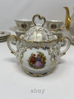 Lot of venezia teapot, 7 demitasse cups, 10 saucers, sugar bowl, vintage Italy
