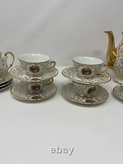 Lot of venezia teapot, 7 demitasse cups, 10 saucers, sugar bowl, vintage Italy