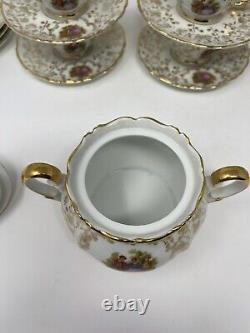 Lot of venezia teapot, 7 demitasse cups, 10 saucers, sugar bowl, vintage Italy