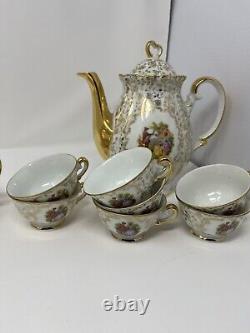 Lot of venezia teapot, 7 demitasse cups, 10 saucers, sugar bowl, vintage Italy