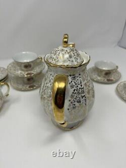 Lot of venezia teapot, 7 demitasse cups, 10 saucers, sugar bowl, vintage Italy