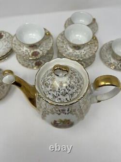 Lot of venezia teapot, 7 demitasse cups, 10 saucers, sugar bowl, vintage Italy