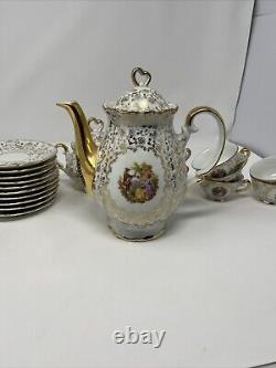 Lot of venezia teapot, 7 demitasse cups, 10 saucers, sugar bowl, vintage Italy