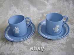 Lovely Pair Of Wedgwood Blue Jasperware Demitasse Cup & Saucer Dancing Hours