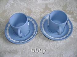 Lovely Pair Of Wedgwood Blue Jasperware Demitasse Cup & Saucer Dancing Hours