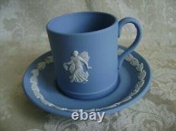 Lovely Pair Of Wedgwood Blue Jasperware Demitasse Cup & Saucer Dancing Hours