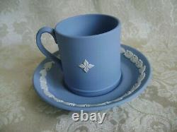 Lovely Pair Of Wedgwood Blue Jasperware Demitasse Cup & Saucer Dancing Hours