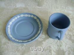 Lovely Pair Of Wedgwood Blue Jasperware Demitasse Cup & Saucer Dancing Hours