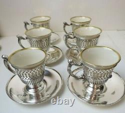 Lovely Rare Set 6 TIFFANY & CO Sterling Silver Demitasse Cups & Saucers