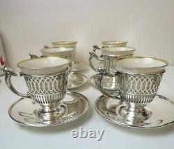 Lovely Rare Set 6 TIFFANY & CO Sterling Silver Demitasse Cups & Saucers