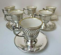 Lovely Rare Set 6 TIFFANY & CO Sterling Silver Demitasse Cups & Saucers