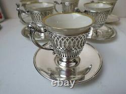 Lovely Rare Set 6 TIFFANY & CO Sterling Silver Demitasse Cups & Saucers