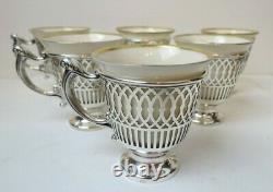 Lovely Rare Set 6 TIFFANY & CO Sterling Silver Demitasse Cups & Saucers