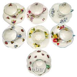 Lovely Set Of 7 Shelley Demitasse Cups & Saucers, Dainty Shape, 7 Patterns