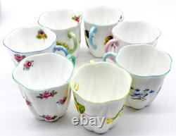 Lovely Set Of 7 Shelley Demitasse Cups & Saucers, Dainty Shape, 7 Patterns