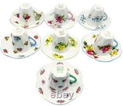 Lovely Set Of 7 Shelley Demitasse Cups & Saucers, Dainty Shape, 7 Patterns