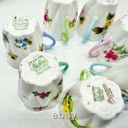 Lovely Set Of 7 Shelley Demitasse Cups & Saucers, Dainty Shape, 7 Patterns