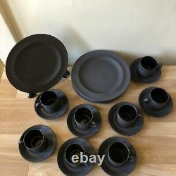 Lovely Wedgwood Black Basalt 8 Plates + 8 Demitasse Cups & Saucers