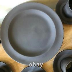 Lovely Wedgwood Black Basalt 8 Plates + 8 Demitasse Cups & Saucers