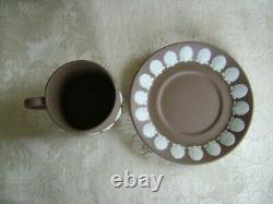 Lovely Wedgwood Taupe Jasperware Demitasse Cup & Saucer With Seashell Design